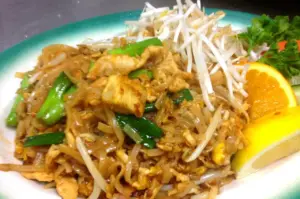Pad thai with tofu, bean sprouts and green onion from Thai House Restaurant