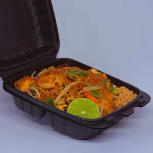Stir-fried rice noodles with lime in a to-go container from Anchan Thai Fusion
