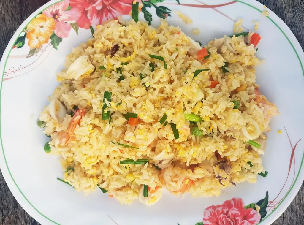 Plate of Thai seafood fried rice