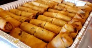 Tray of crispy fried spring rolls from Lemongrass Thai Cuisine catering
