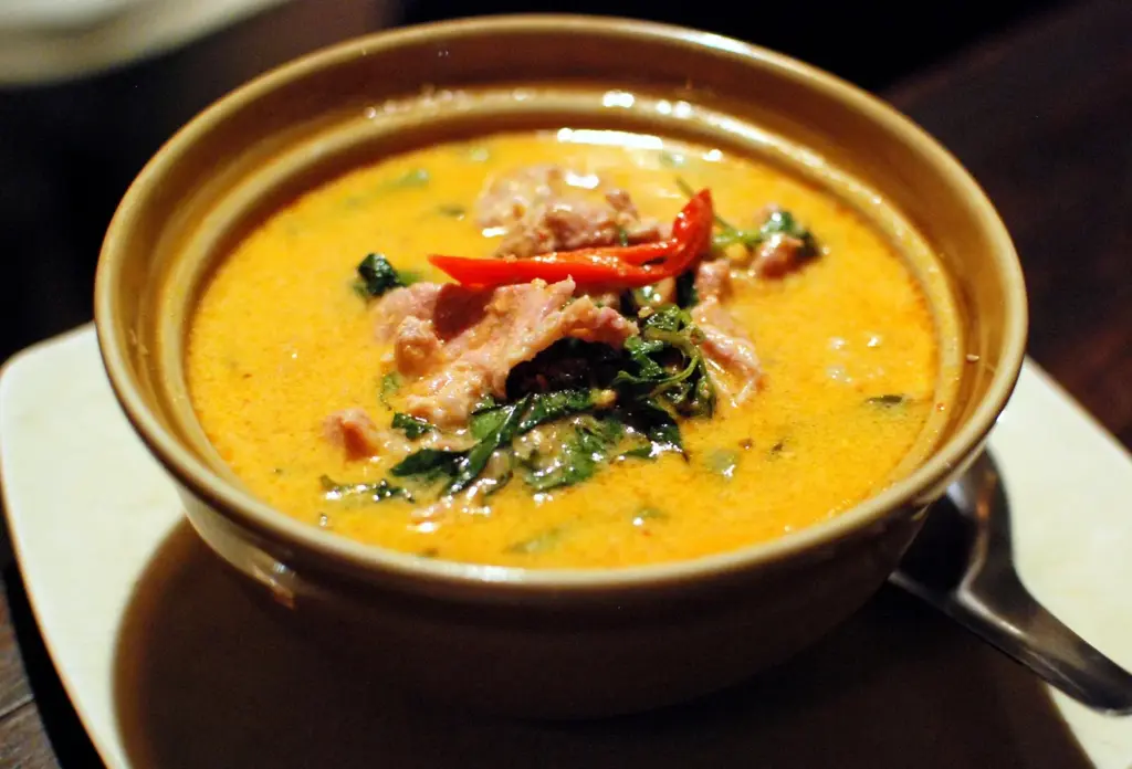 Thai red curry with pork, red chili and basil